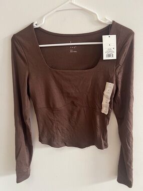 a new day Brown Long Sleeve Square Neck Tee